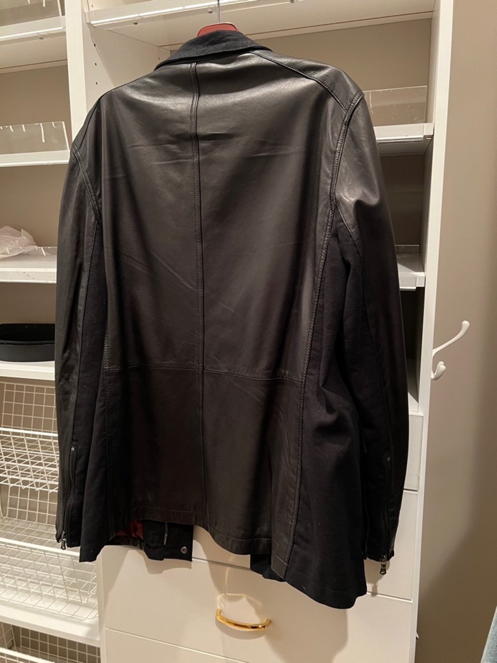 John Varvatos Black Leather Field Jacket with Red Lining - Picture 3 of 4